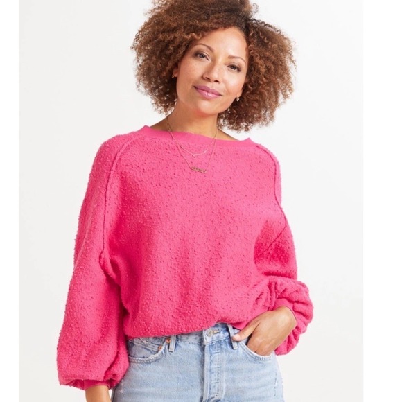 Free People Sweaters - Free People Found My‎ Friend Hot Pink Bouclé Textured Knit Pullover Sweater - XS